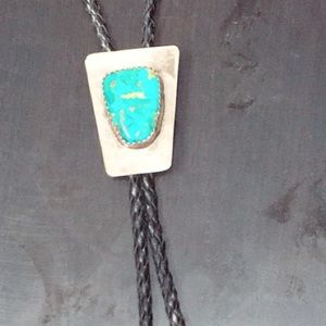 Unisex Gorg Turquoise bolo necktie w/ silver tips